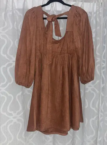 A. Calin Suede Brown Babydoll Dress