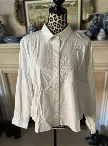 J.Crew Rhinestone White Button Down Shirt Blouse Size XL Long Sleeve New