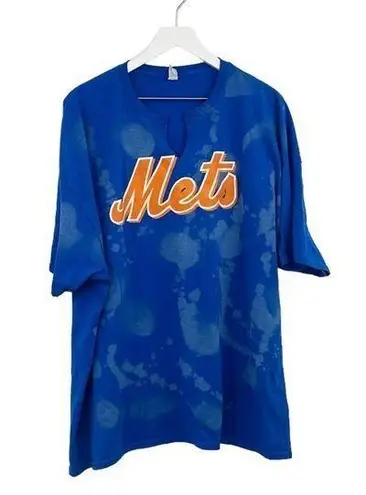 New York Mets Bleach Splatter V Neck Short Sleeve Shirt Size 3XL