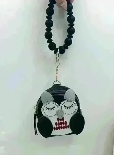 Owl Coin Card Mini Keychain Wallet Wristlet Black