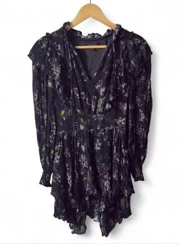 ALLSAINTS Elise Viola Dress Black Floral Mini UK 8 US 4 Romantic Goth Ruffle