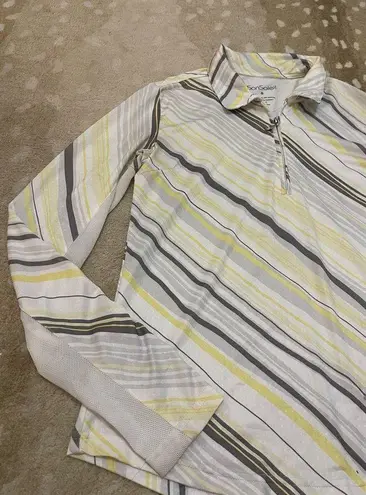 San Soleil UPF 50 yellow grey white stripe pullover women’s size small