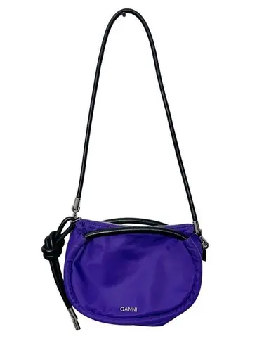 Ganni Knot Purse OS Purple Tech Fabric Mini Bag Removable Strap Baguette Style