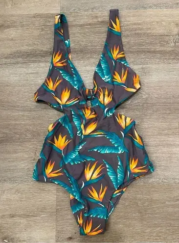 Tori Praver Swimwear Seafoam One Piece Birds of Paradise Tropical Swimsuit med
