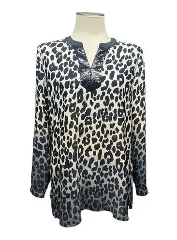 Susan Graver Long Sleeve Tunic Sequin Leopard Black Gray Tan 8