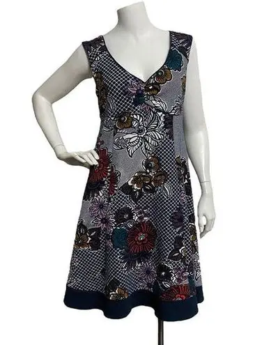 Maeve Dress Size M Navy Blue White Floral Empire Waist Sleeveless Fit & Flare