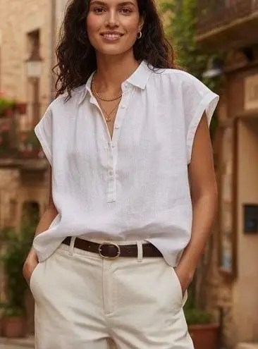 J. Crew Baird McNutt Irish Linen Capitaine Button Down Blouse Shirt White Size M