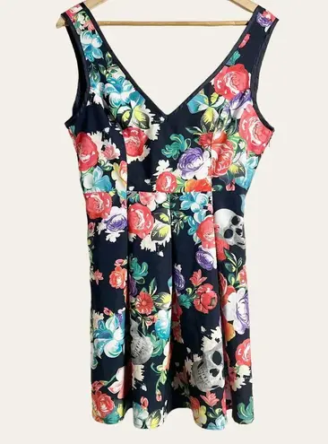 Iron fist Roaming Hearts Skull Floral Print Fit & Flare Jersey Mini Dress Size M