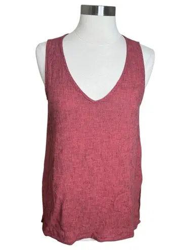 3/$30 Cut Loose Tank Top Womens XS Red Linen Blend V Neck Side Slits Hi Low