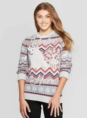 2/$30 Game of Thrones Winter Is Here Fair Isle Wolf Long Sleeve Sweater Top Gray Size M