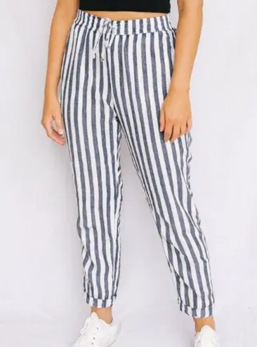 ONIA Women's Size Meddium Linen Blend White Gray Striped Cuffed Beach Pants