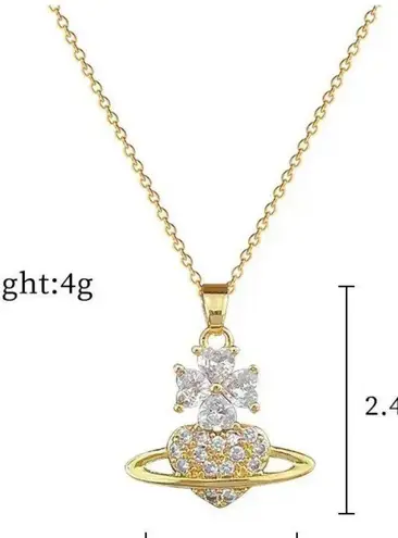 18K Gold Plated Flower Planet Light Luxury Temperament Gorgeous Full Diamond Necklace Multi