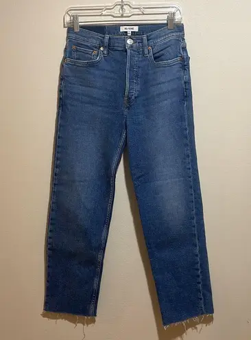 RE/DONE  High Rise 70s Stove Pipe Button Fly Raw Hem Denim Jeans Size 26