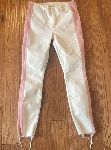 Mother the looker ankle fray white with pink stripe jeans 26