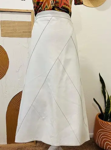 White Vegan Leather Made in India Patchwork Midi A Line Skirt Size 1X