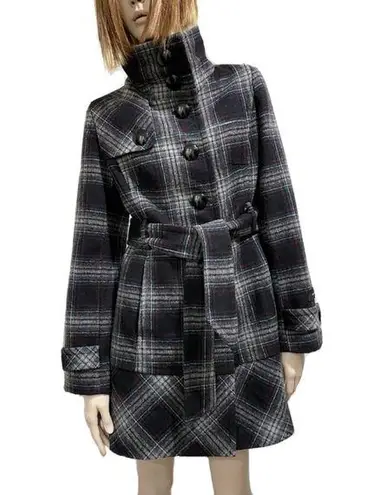 Jones New York  Wool Blend Plaid Pea Coat L