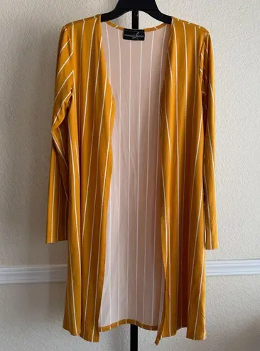 Mustard Yellow Striped Open Front Cardigan Long Sleeve Layering Jacket Large