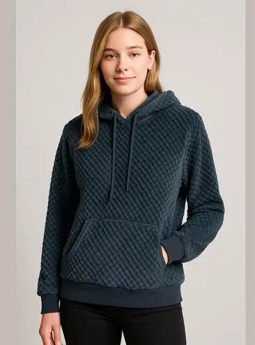 Heathmoor Dark Blue Navy Textured Fuzzy Plush Pullover Hoodie Sweatshirt Size XL