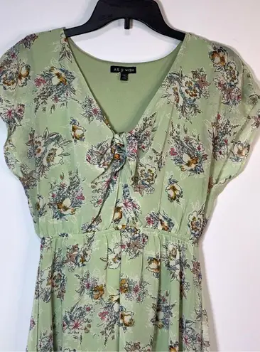 As You Wish As U Wish Women's Floral Print V-Neck High Low Hem Dress Green Size Medium