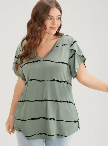 Bloomchic Striped Contrast Petal Sleeve T-Shirt Mint Green 12
