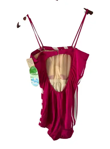 Vintage Jacobson's Swimsuit One Piece Striped Magenta White Antron Lycra Size 14 Red