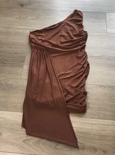 Missguided Misguided Rust Brown Ruched Asymmetrical One Shoulder Mini Dress Womens Size 10