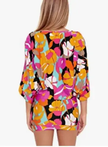 Trina Turk  Gemini Floral Print Cover Up Tunic Dress Drape Sleeve Swim Top