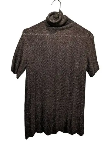 Paolo Bizzini brown knit sheer metallic cowl neck scalloped hem top size IT 40