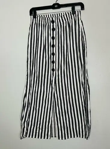 Cupcakes and Cashmere Black White Striped Faux Front Button Midi Skirt Size 2