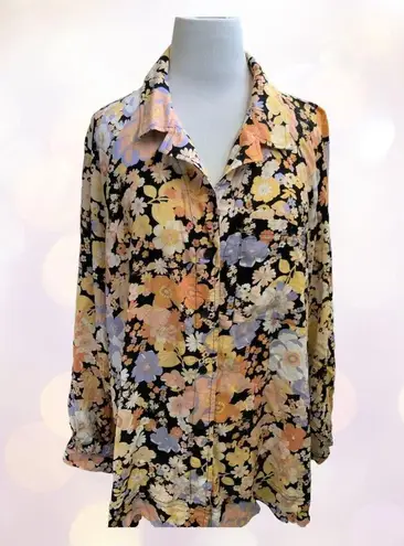 Rachel Zoe  long sleeve colorful oversized floral collared blouse NEW large