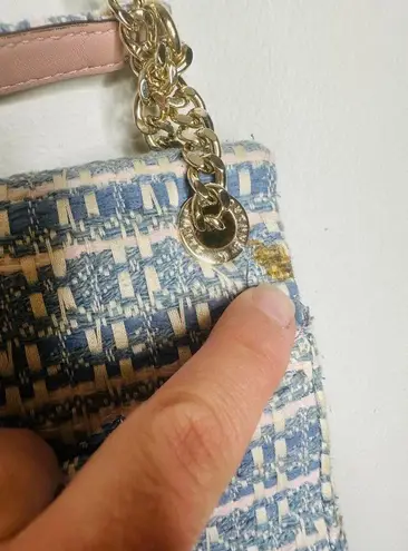 Sandro Paris Yza Blue White Tweed Gold Chain Crossbody Handle Shoulder Bag