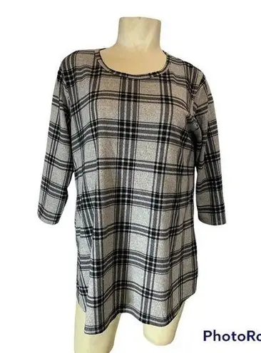 Brooks Bobbie  Women's Black/Grey Plaid 3/4 Sleeve Blouse Size 2X(Plus)