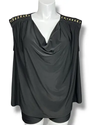 Harper 241 Womens Blouse Shirt Top Drape Neck Chain Accent Stretch Black 2X