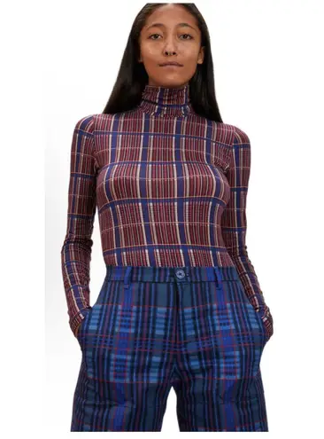 THE KIT Tracee Pant Size 10 Blue Iris Plaid NEW Stretch Organic Cotton Twill