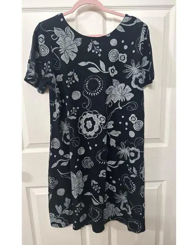 Fresh Produce Vintage Black & White Floral Boho Short Sleeve T-shirt Dress, M