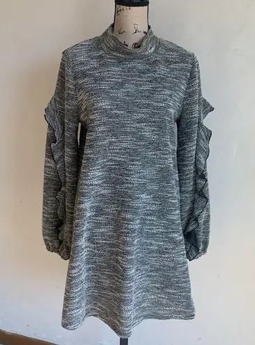 BCBGeneration  Mock Neck Ruffle Sleeve Black Grey Mini Length Dress Sz Medium