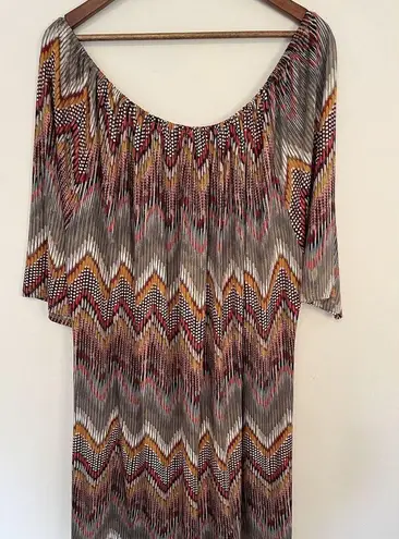 Tiana B Dress 20w Metallic Gold Chevron Colorful Boho Scoop Neckline Fall Color