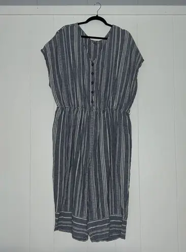 cj banks Linen/Cotton Striped Button Jumpsuit