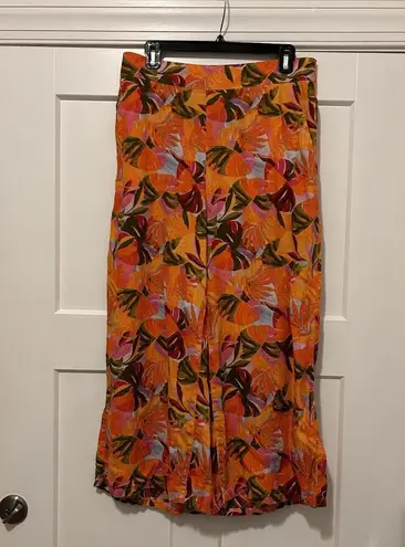 C&C California Women Linen Pants Wide Leg Orange Tropical Multi Color Size Large