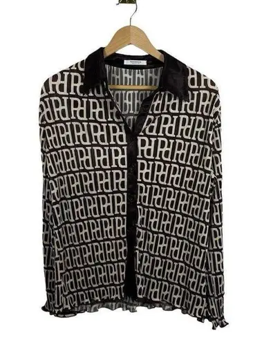 Peppermayo NWOT Change of Pace Logo Mania Blouse in Brown/White Size 2