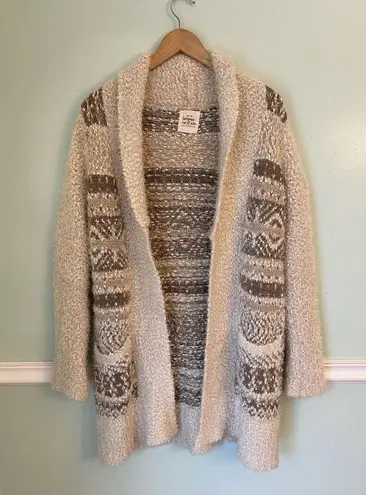 Anthropologie Anthro Between Me & you Womens Cardigan Large Beige Aztec Print Open Front