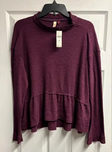 NWT Pilcro Anthropologie Plum Mock Neck Knit Peplum Top Size Petite Large Purple