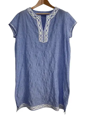 J McLaughlin Rhett Blue Gingham Embroidered Short Sleeve Cotton Dress Size Large