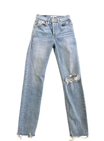 RE/DONE  90s High Rise Ankle Crop Worn Bright Blue Jeans size 25