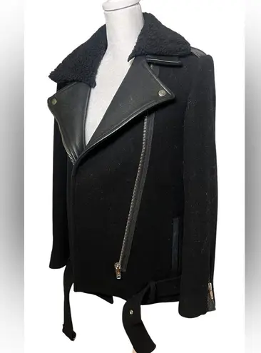 Sandro small Black Leather-Trim Wool Jacket $700