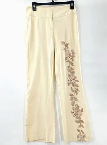 Yigal Azrouël Embellished Sequin Cut Out Flat Front Straight Leg Trousers Size 4