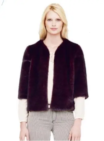 Club Monaco Dark Wine Purple Faux Fur Open Jacket Women Size M