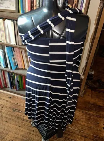 Elan  convertible navy & white striped knit S maxi skirt