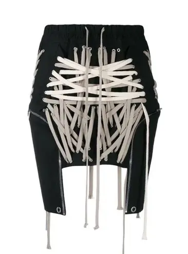 Two TWIN STYLE LACED TIED ROPE MINI SKIRT Grunge Goth Whimsigoth style Sz XL Black