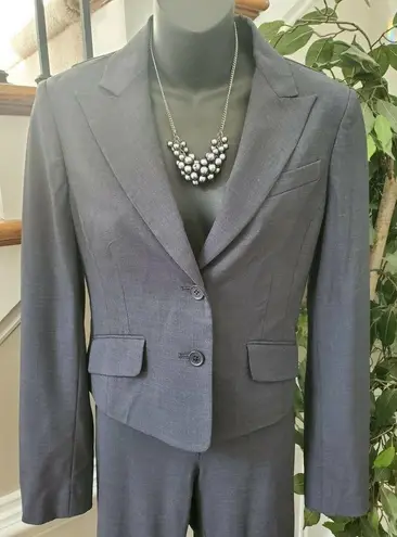 BCBGMAXAZRIA  Women Solid Gray Wool Two Buttons Blazer & Pant 2 Piece Suit Size M